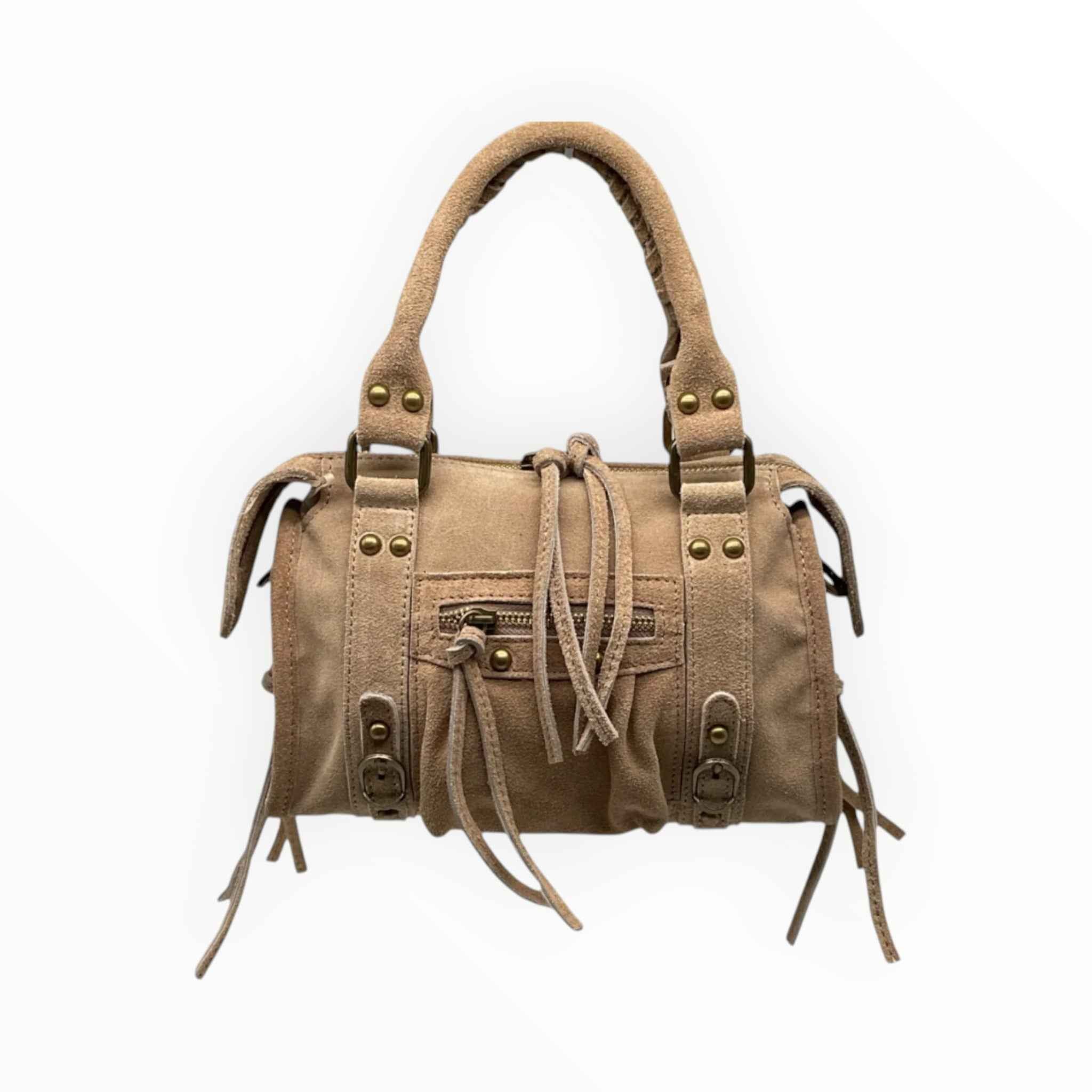 Sac Cuir Suédé Clouté Franges Capucine S LOUISA LEE