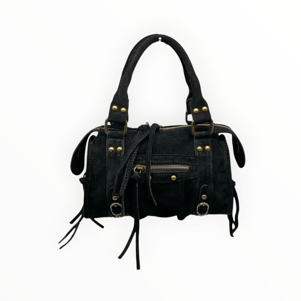 Sac Cuir Suédé Clouté Franges Capucine S LOUISA LEE
