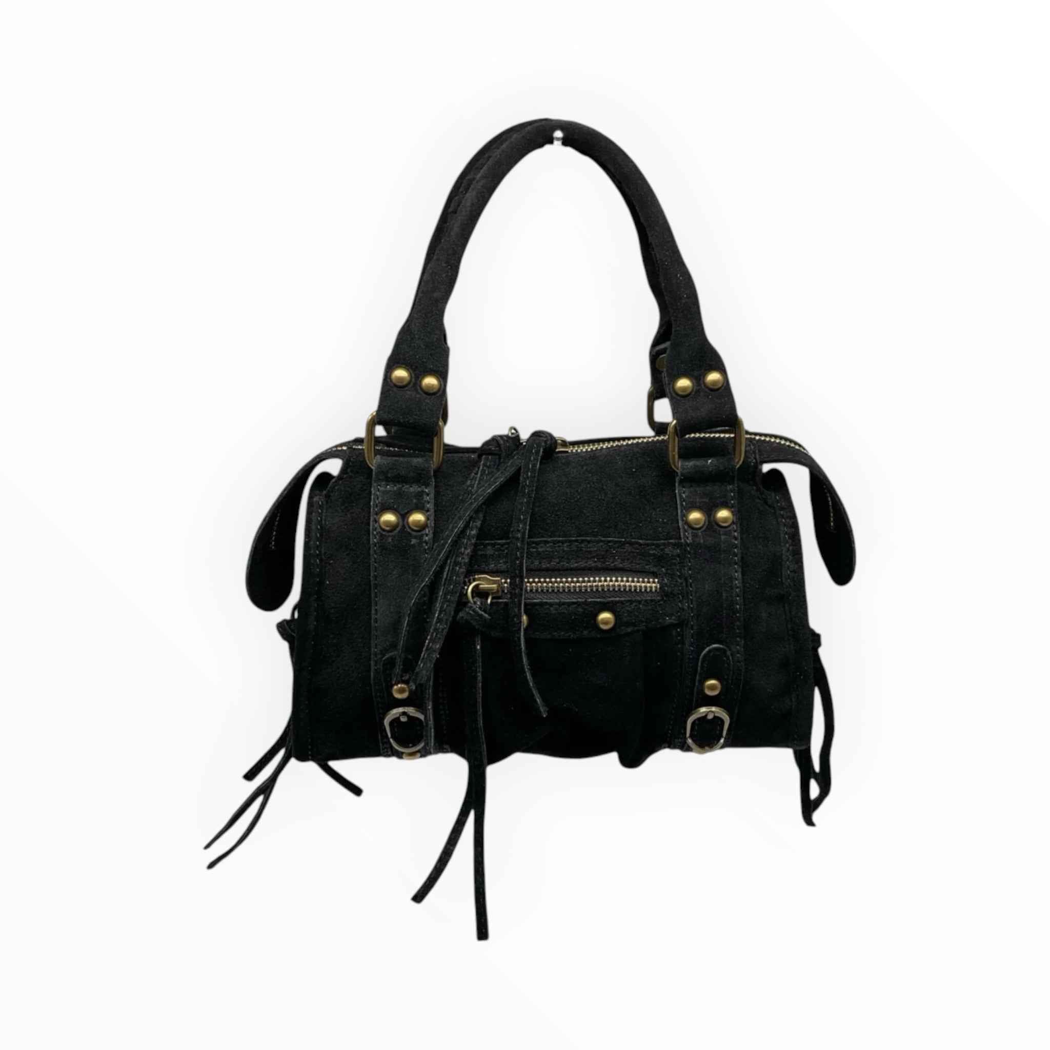 Sac Cuir Suédé Clouté Franges Capucine S LOUISA LEE