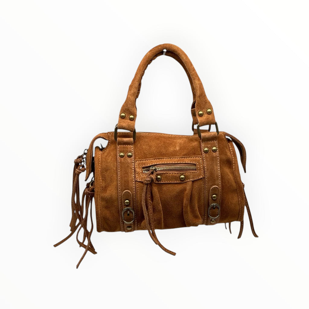 Sac Cuir Suédé Clouté Franges Capucine S LOUISA LEE