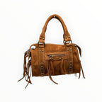 Sac Cuir Suédé Clouté Franges Capucine S LOUISA LEE