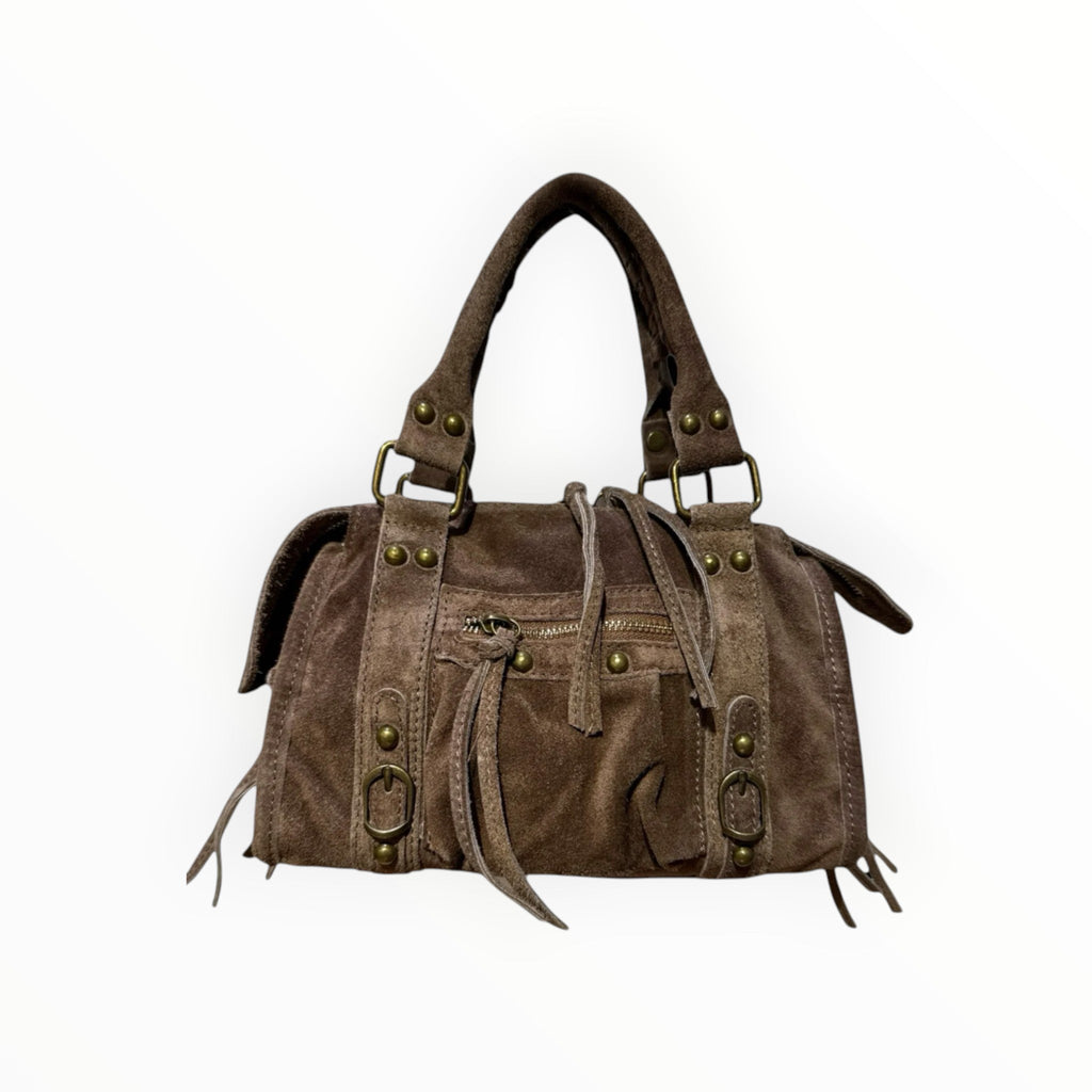 Sac Cuir Suédé Clouté Franges Capucine S LOUISA LEE