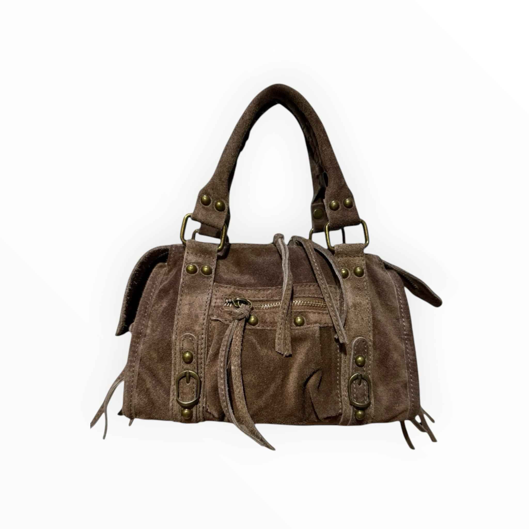 Sac Cuir Suédé Clouté Franges Capucine S LOUISA LEE