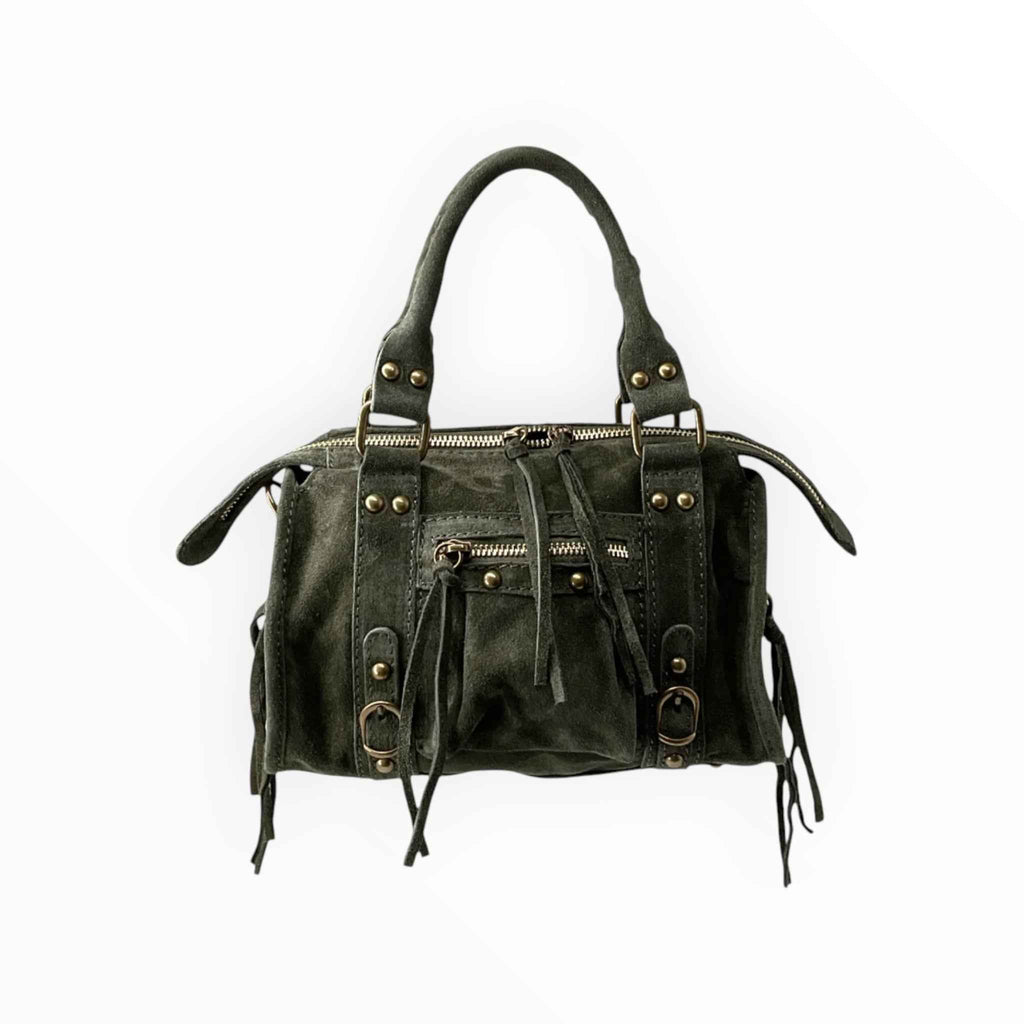 Sac Cuir Suédé Clouté Franges Capucine S LOUISA LEE