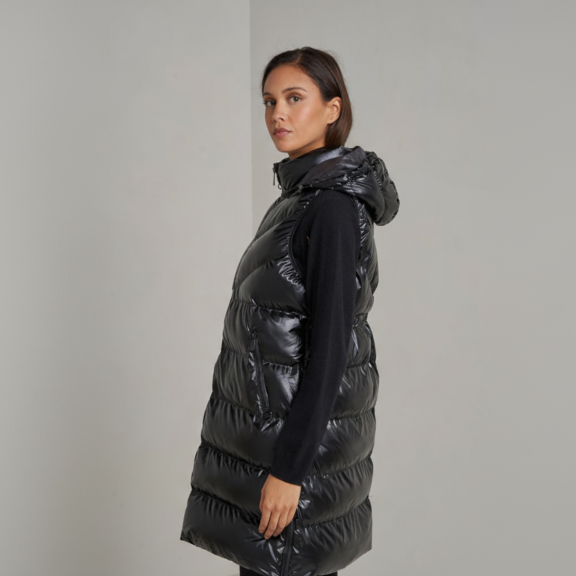 Doudoune Longue Matelassée Métallisée Sans Manches  Attrait Paris