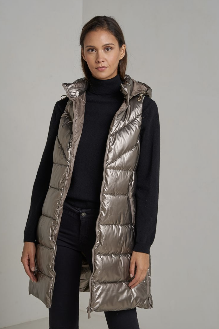 Doudoune Longue Matelassée Métallisée Sans Manches  Attrait Paris