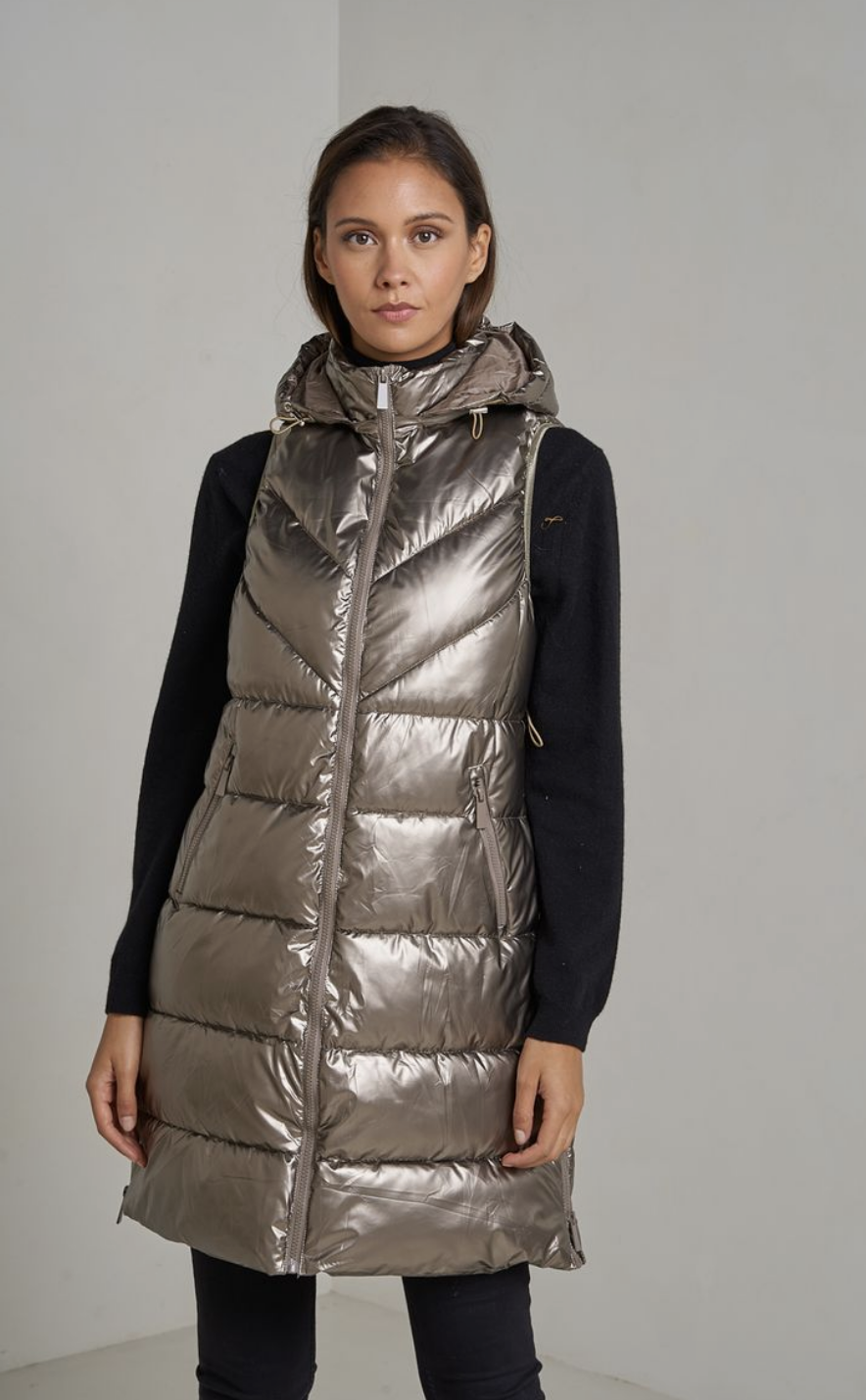 Doudoune Longue Matelassée Métallisée Sans Manches  Attrait Paris