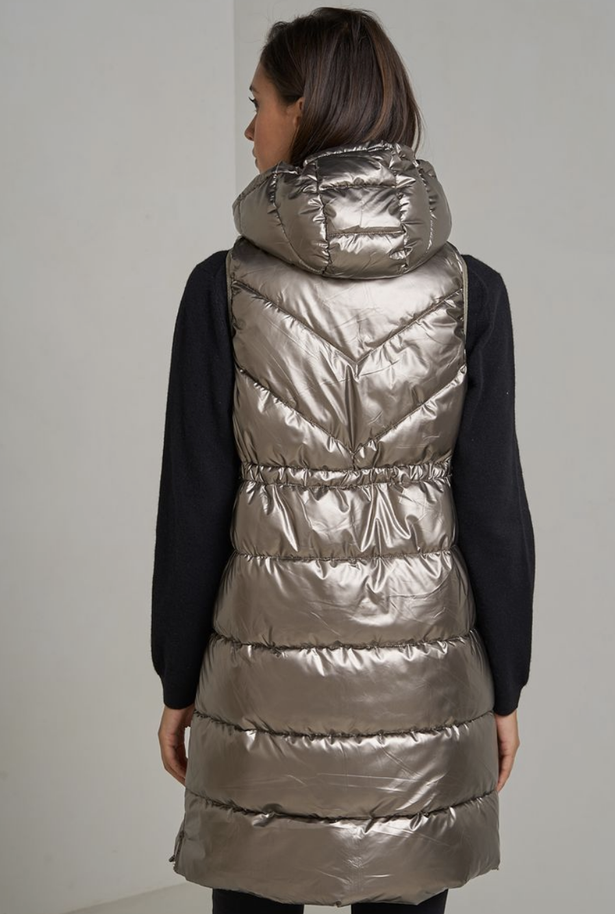 Doudoune Longue Matelassée Métallisée Sans Manches  Attrait Paris