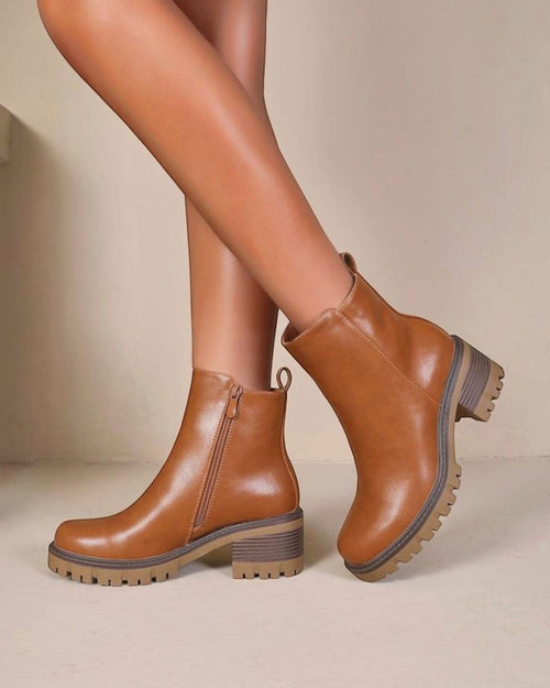 Bottine Talon Bloc Semelle Épaisse Simili-Cuir – Joia Paris