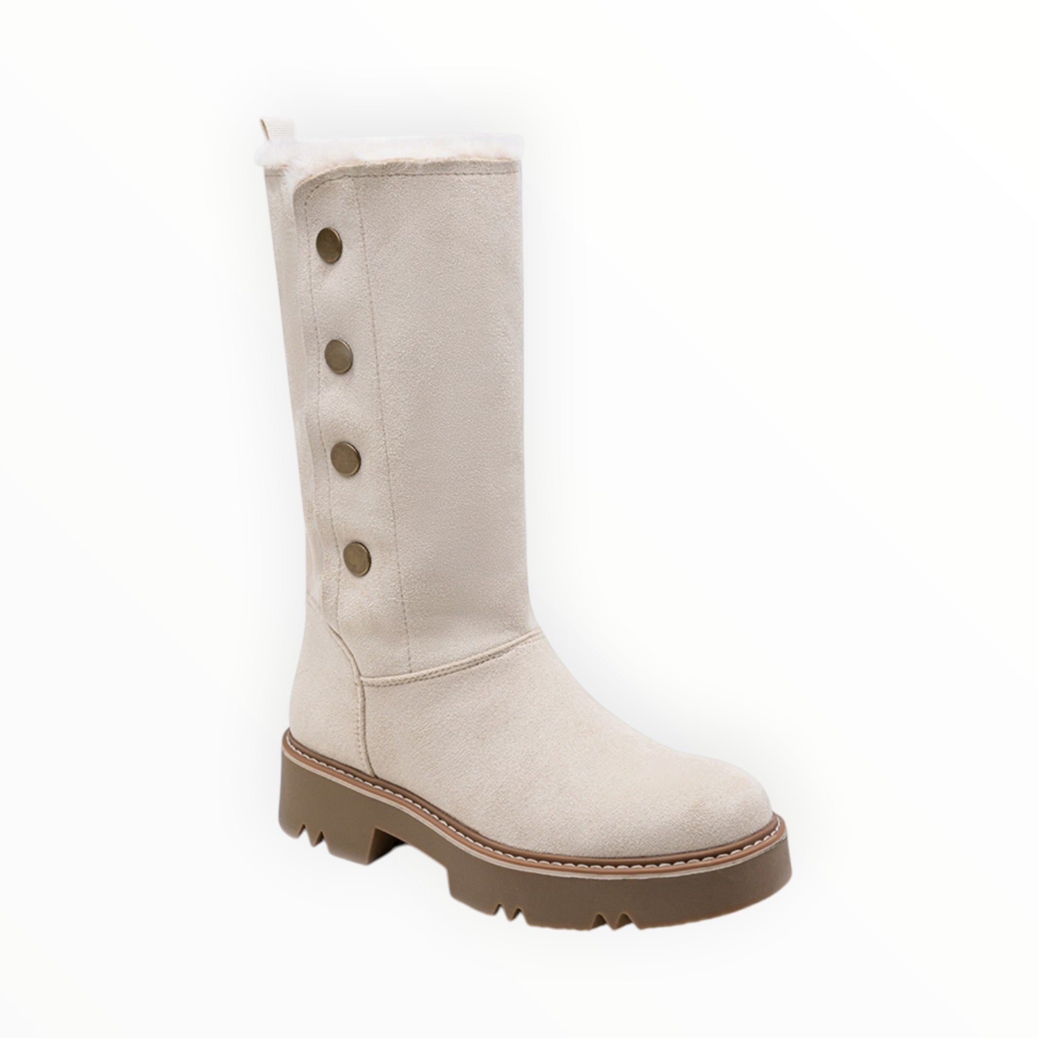 Bottes Hiver Suédine Fourrées Boutons Décoratifs – LADY GLORY - Chaussure Femme - LADY GLORY