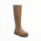 Bottes Hautes Plateforme Crantée PU Aspect Cuir Zip Latéral – LADY GLORY - Chaussure Femme - lady glory