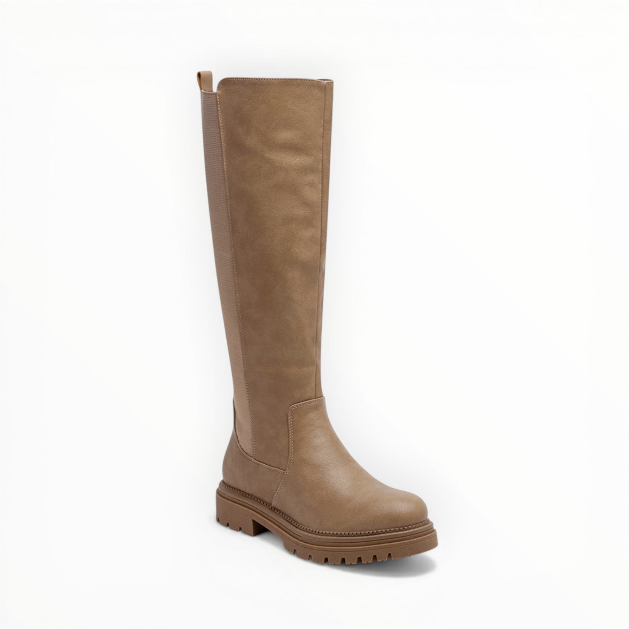 Bottes Hautes Plateforme Crantée PU Aspect Cuir Zip Latéral – LADY GLORY - Chaussure Femme - lady glory