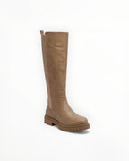 Bottes Hautes Plateforme Crantée PU Aspect Cuir Zip Latéral – LADY GLORY