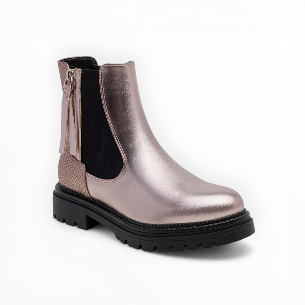 Bottines Métallisées Plateforme Frange Décorative Zip Latéral – LADY GLORY - Chaussure Femme - LADY GLORY