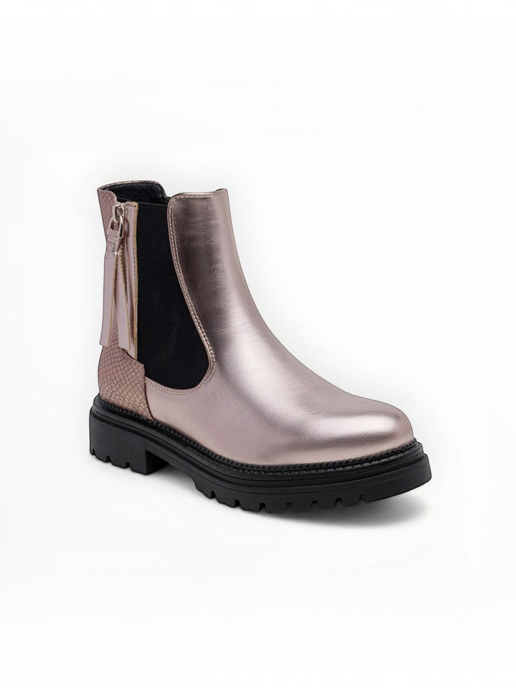 Bottines Métallisées Plateforme Frange Décorative Zip Latéral – LADY GLORY - Chaussure Femme - LADY GLORY