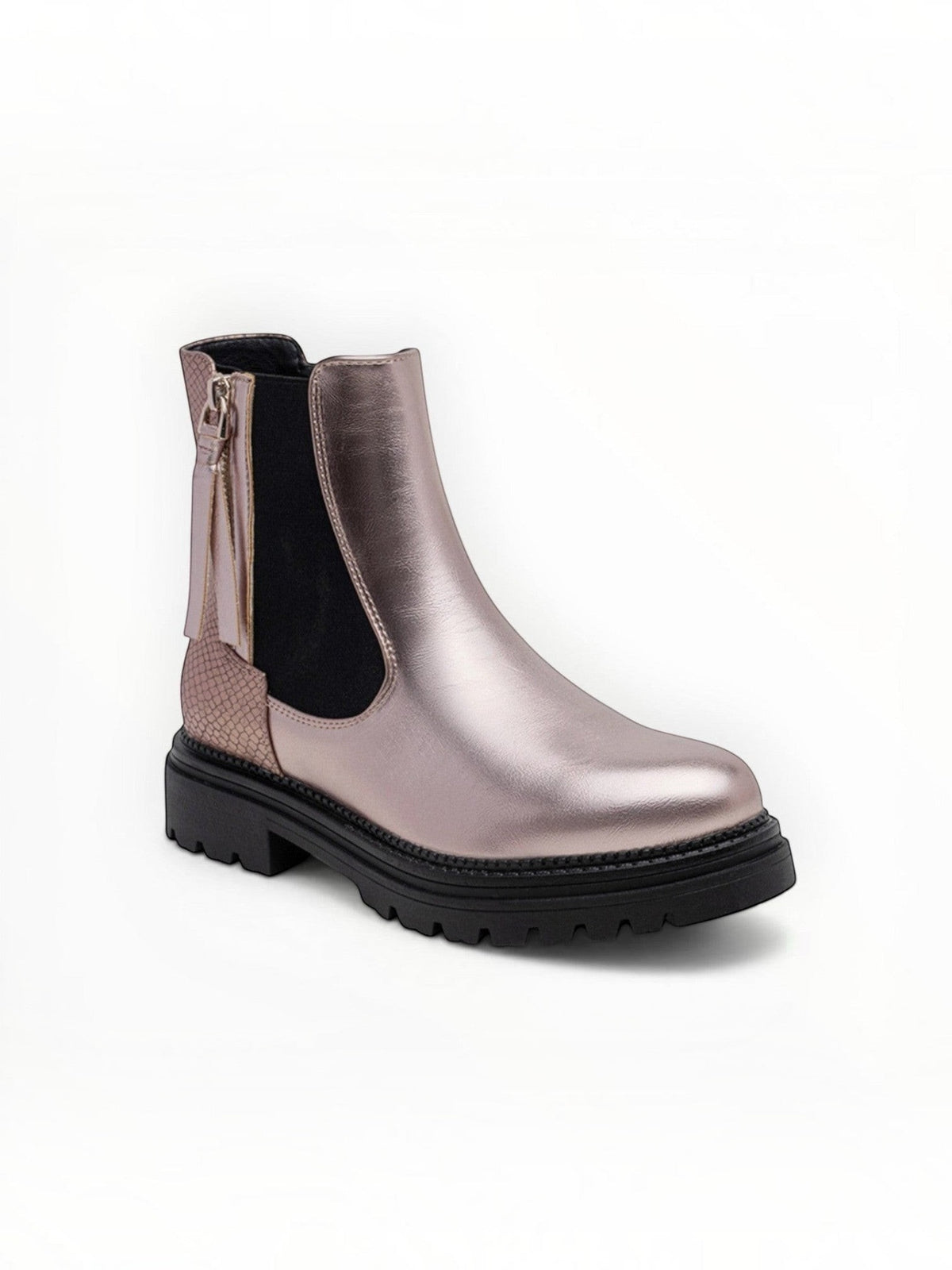 Bottines Métallisées Plateforme Frange Décorative Zip Latéral – LADY GLORY - Chaussure Femme - LADY GLORY