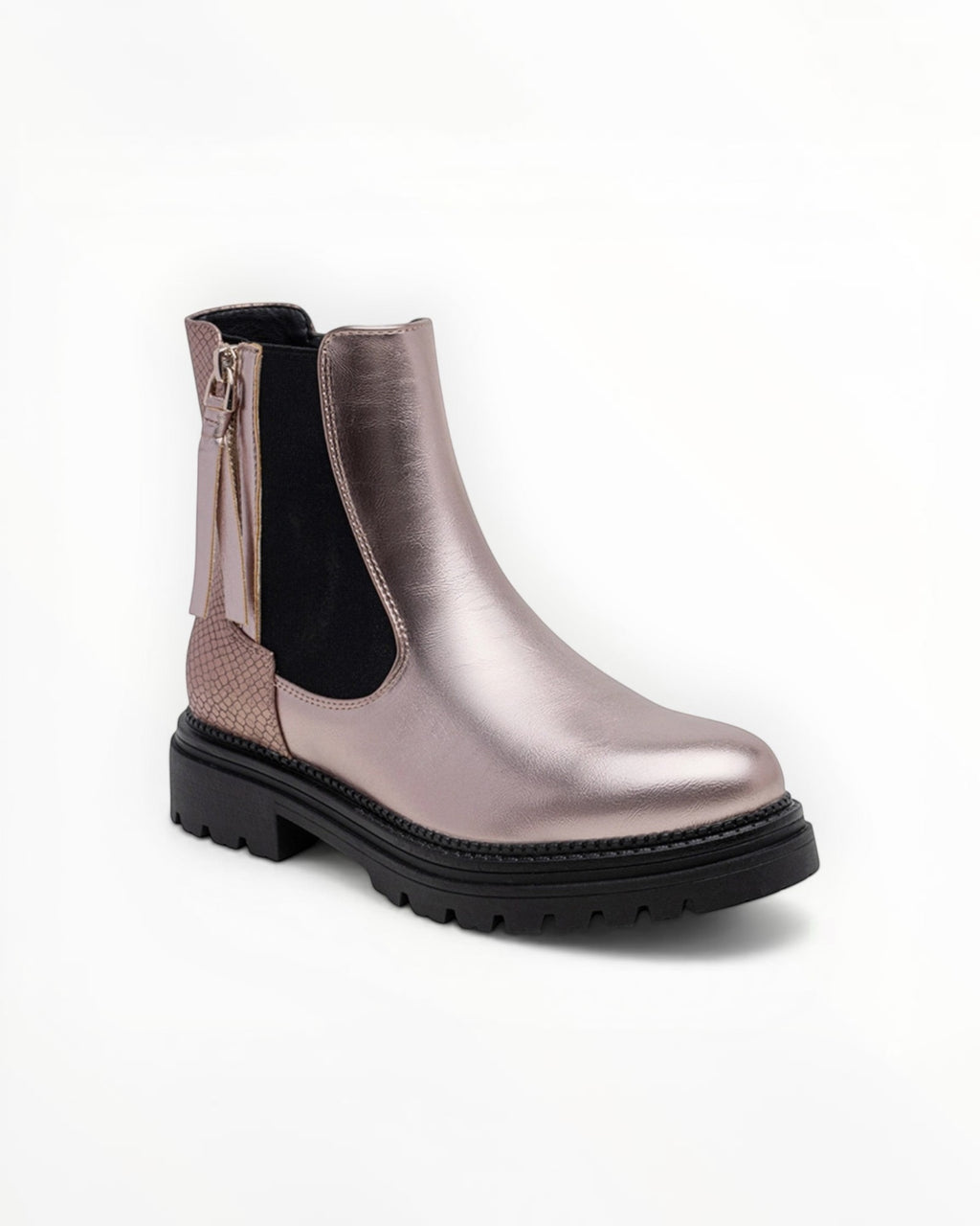 Bottines Métallisées Plateforme Frange Décorative Zip Latéral – LADY GLORY