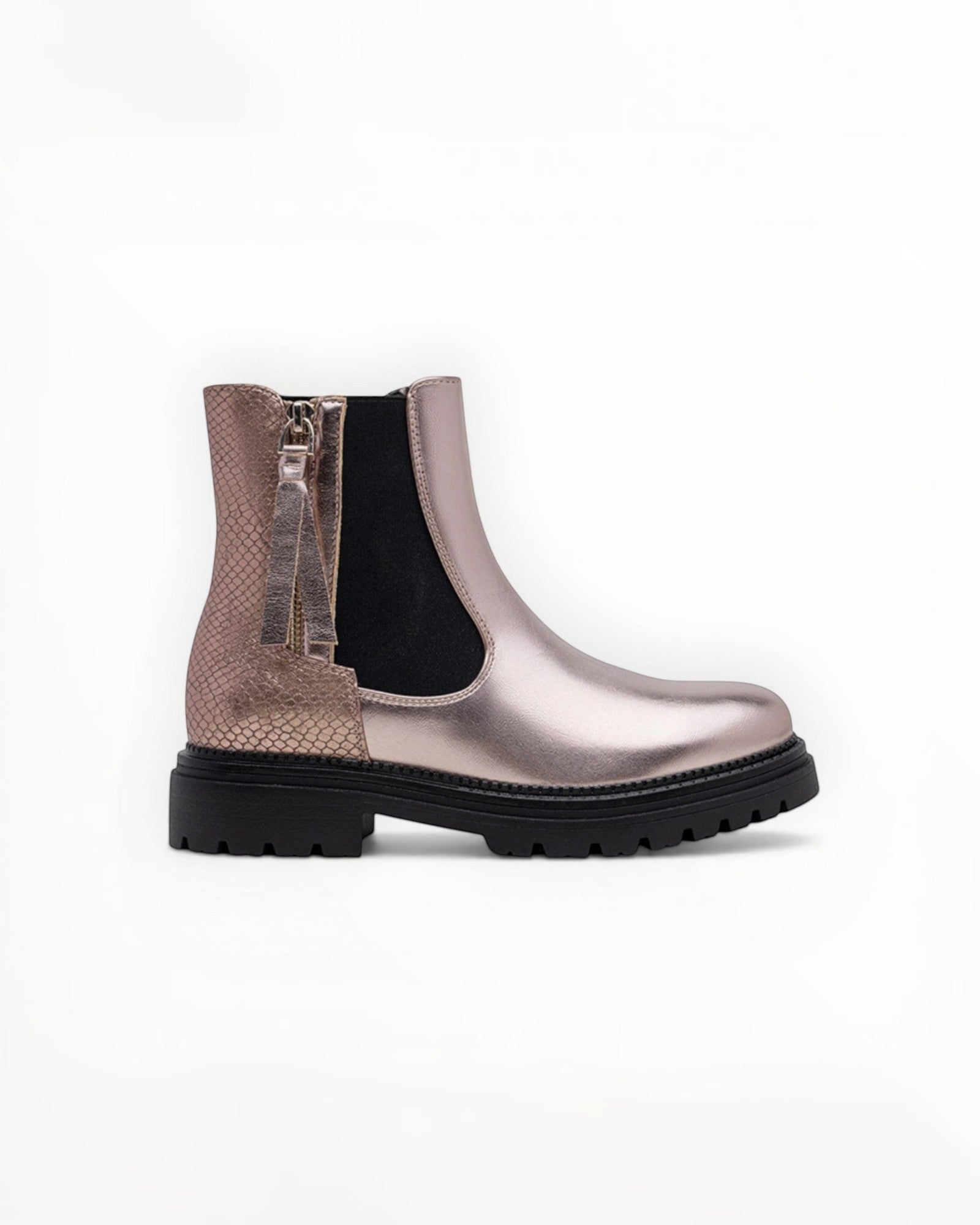 Bottines Métallisées Plateforme Frange Décorative Zip Latéral – LADY GLORY