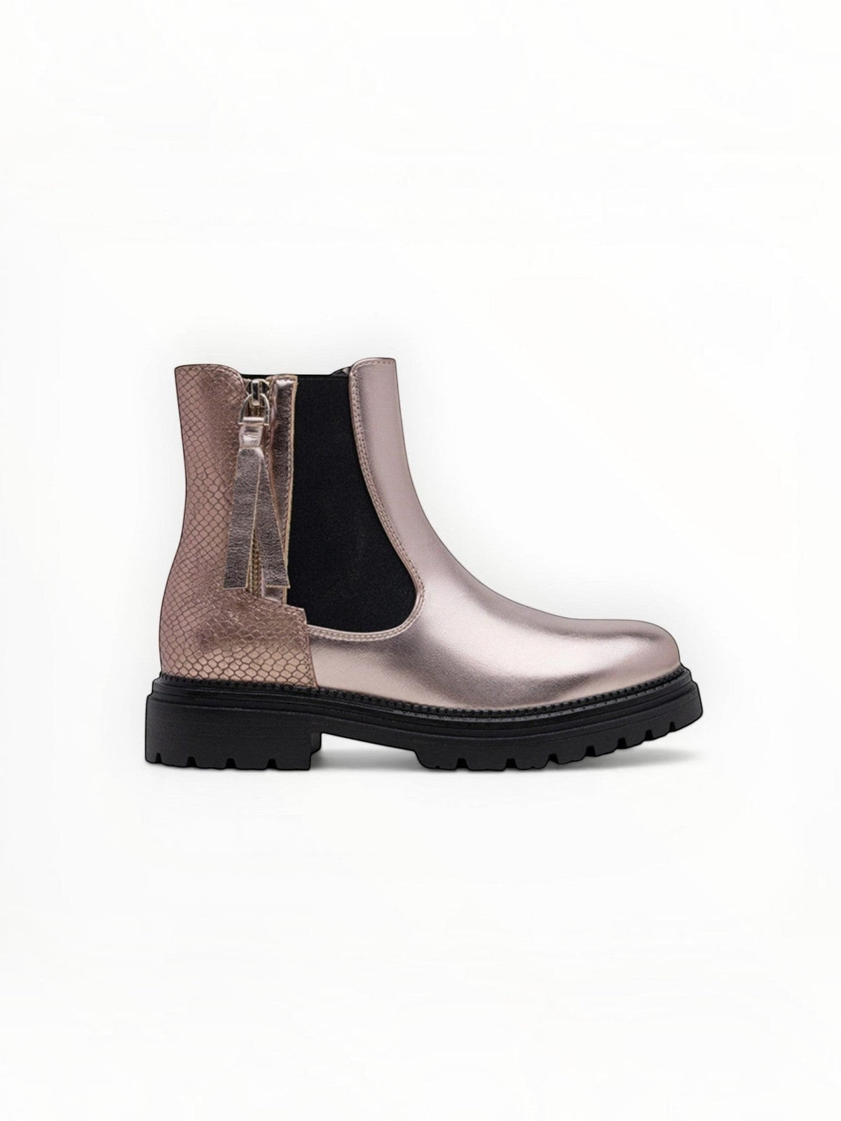 Bottines Métallisées Plateforme Frange Décorative Zip Latéral – LADY GLORY - Chaussure Femme - LADY GLORY