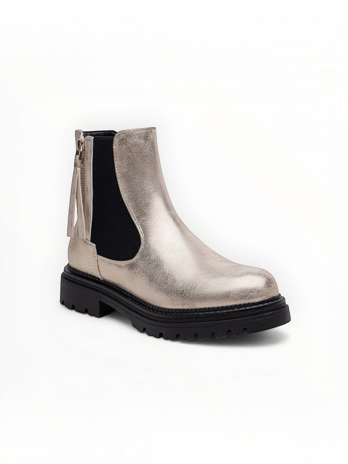Bottines Métallisées Plateforme Frange Décorative Zip Latéral – LADY GLORY - Chaussure Femme - LADY GLORY