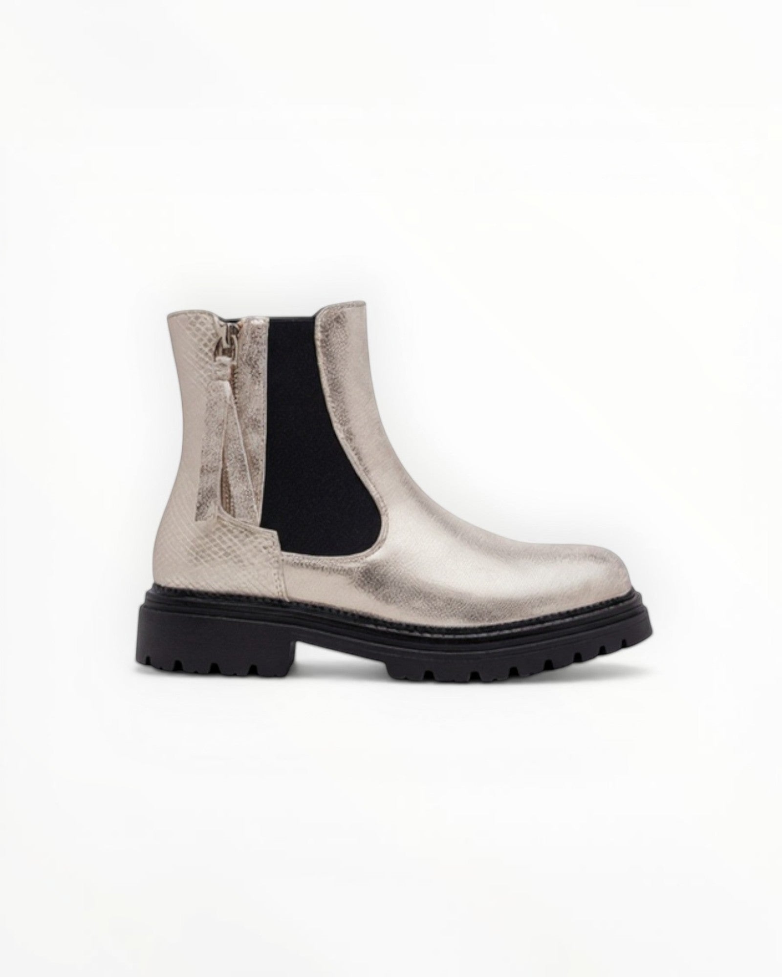 Bottines Métallisées Plateforme Frange Décorative Zip Latéral – LADY GLORY