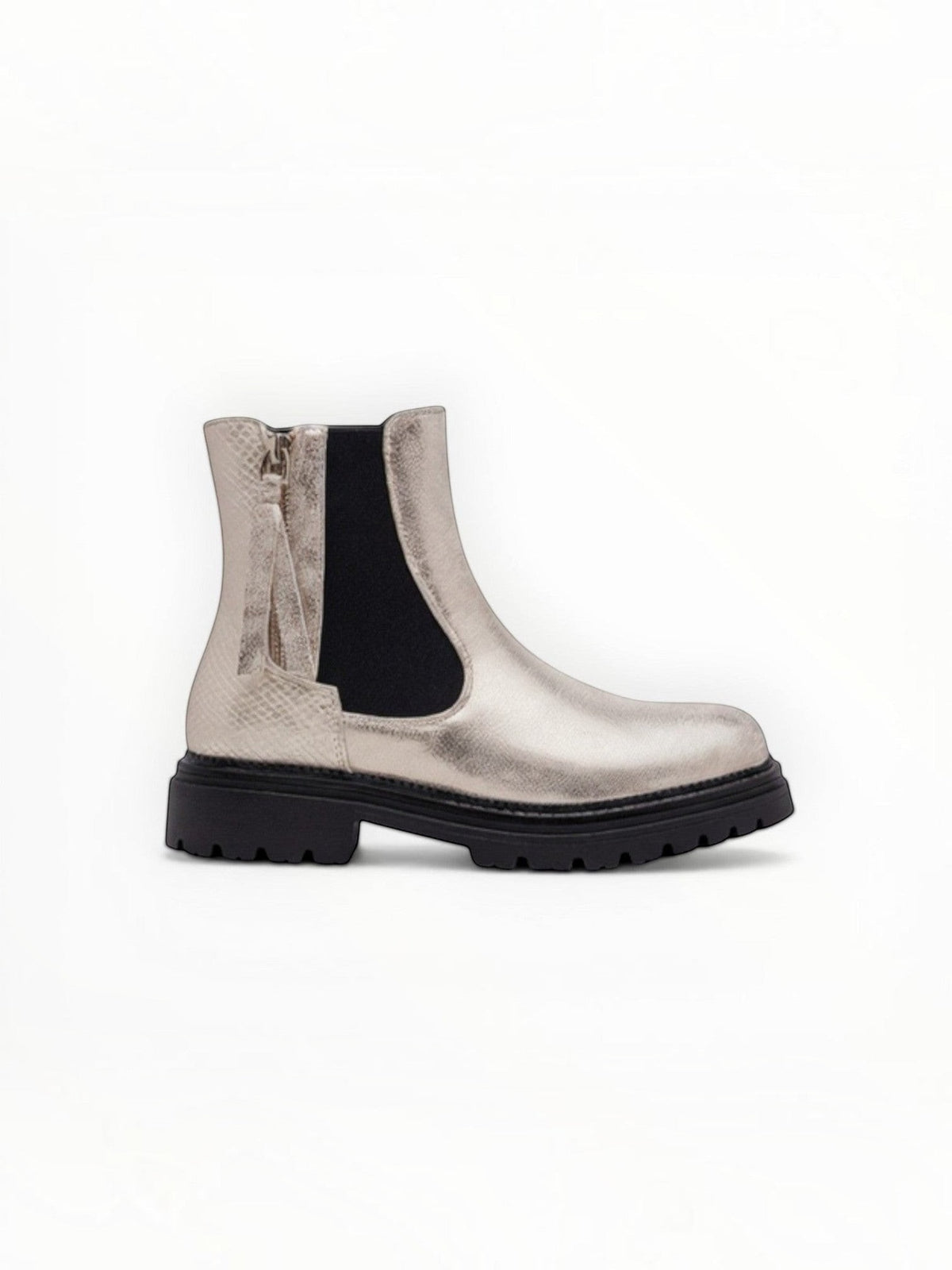 Bottines Métallisées Plateforme Frange Décorative Zip Latéral – LADY GLORY - Chaussure Femme - LADY GLORY