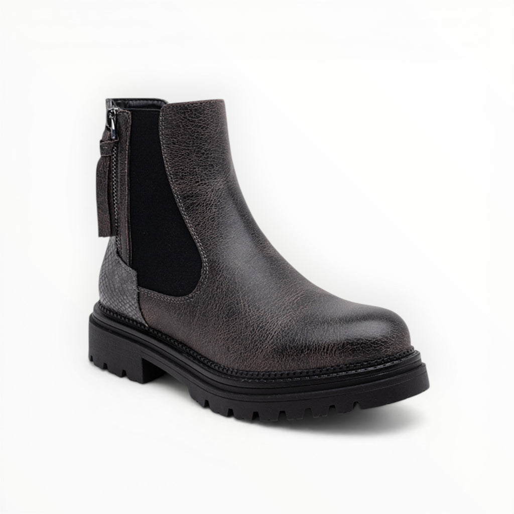 Bottines Métallisées Plateforme Frange Décorative Zip Latéral – LADY GLORY - Chaussure Femme - LADY GLORY
