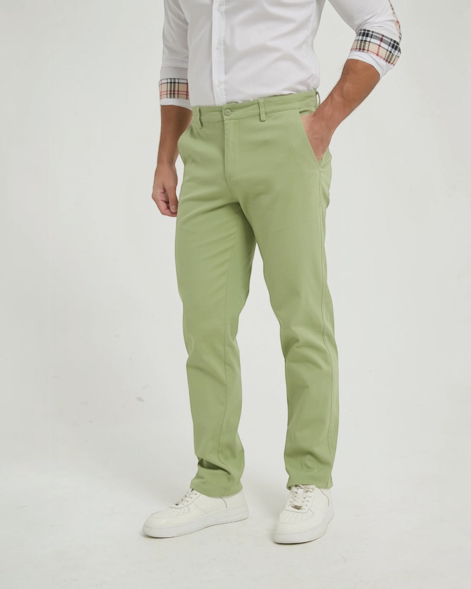 Pantalon Chino Stretch Vert Sauge – YVES ET ENZO