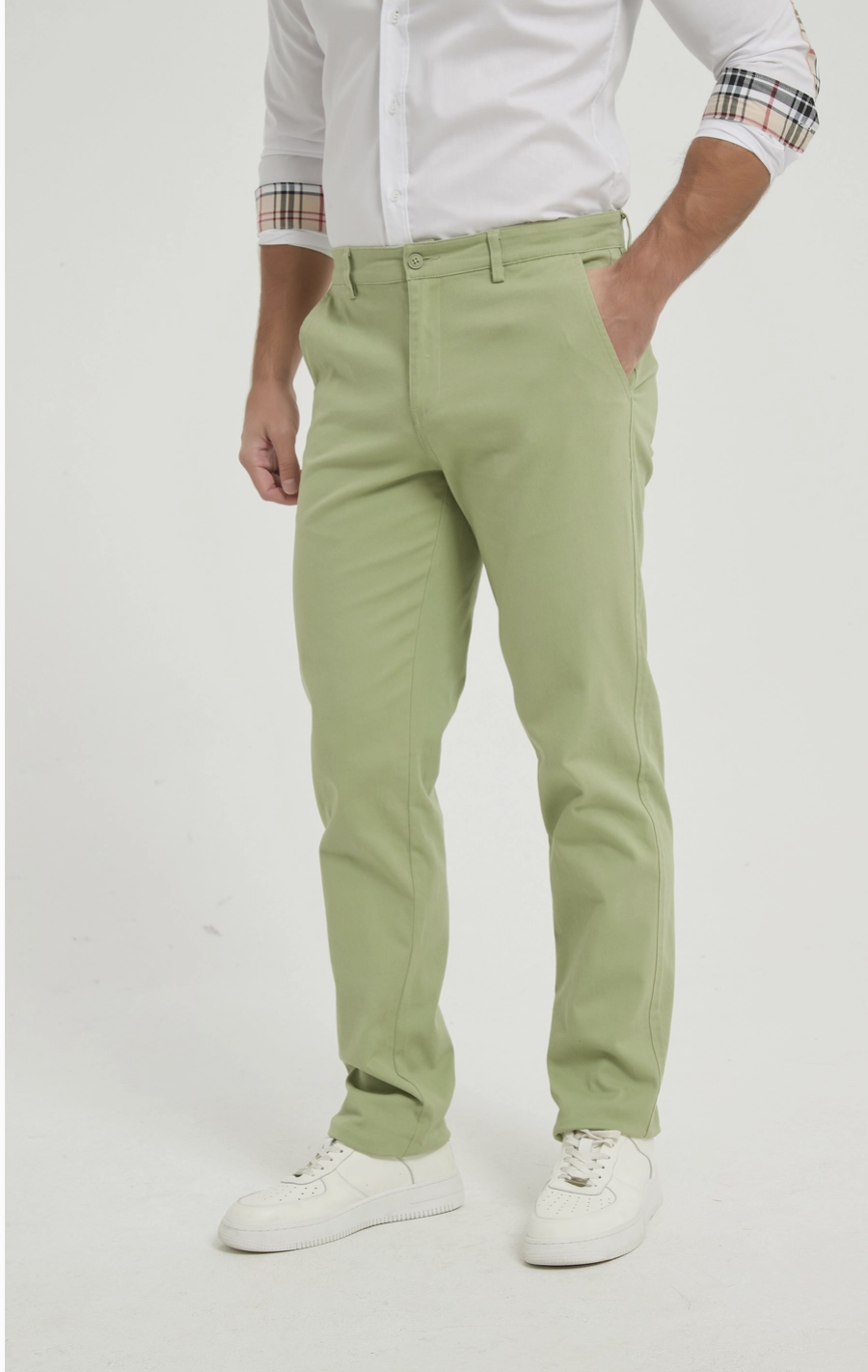 Pantalon Chino Stretch Vert Sauge – YVES ET ENZO