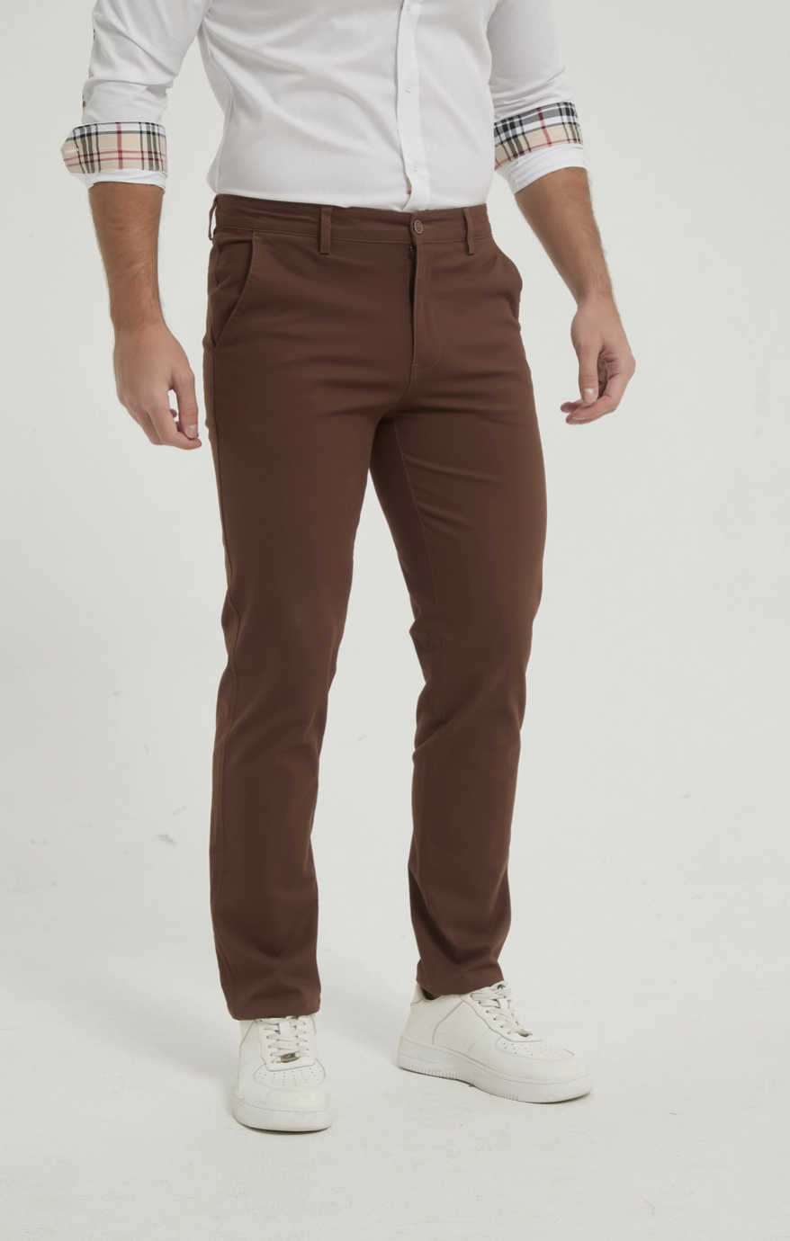 Pantalon Chino Stretch Marron – YVES ET ENZO