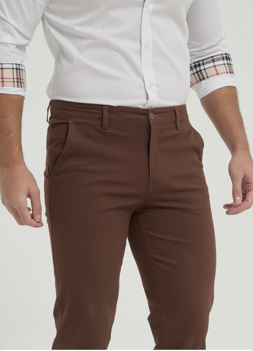 Pantalon Chino Stretch Marron – YVES ET ENZO