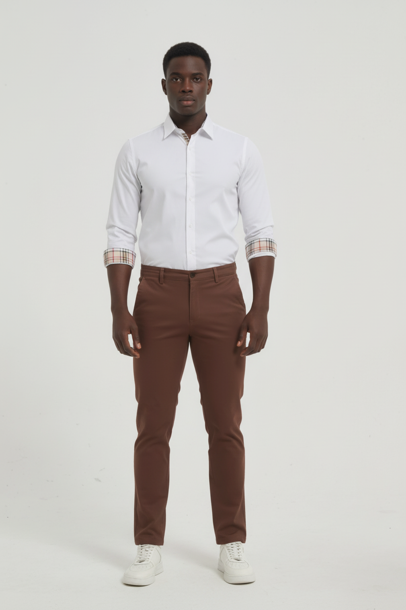 Pantalon Chino Stretch Marron – YVES ET ENZO