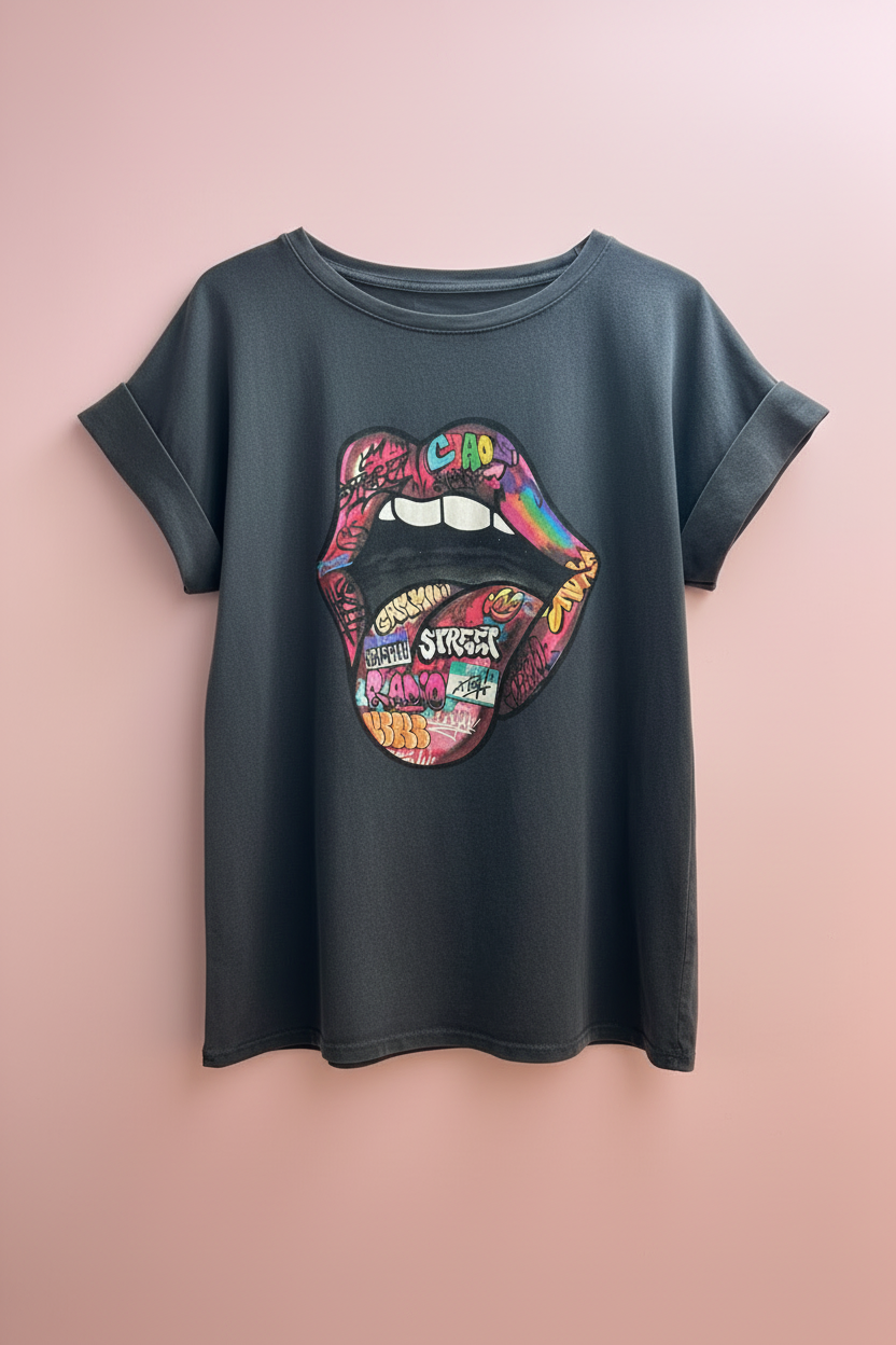 T-shirt Délavé Imprimé - Loriane - T-Shirts - LORIANE