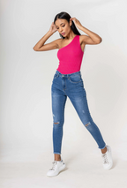 Jean Taille Haute Troué Genoux Stretch Slim - Nina Carter
