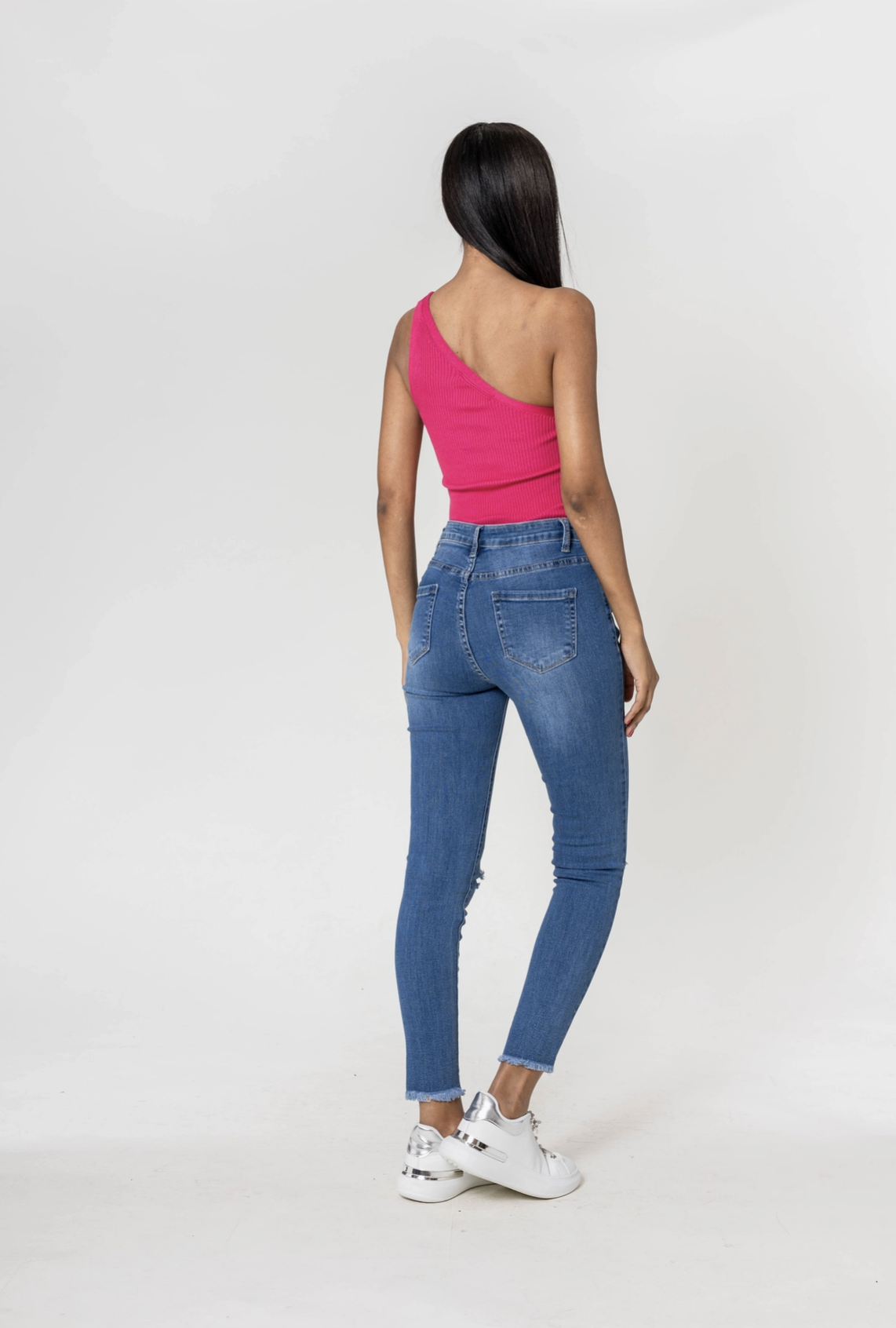 Jean Taille Haute Troué Genoux Stretch Slim - Nina Carter