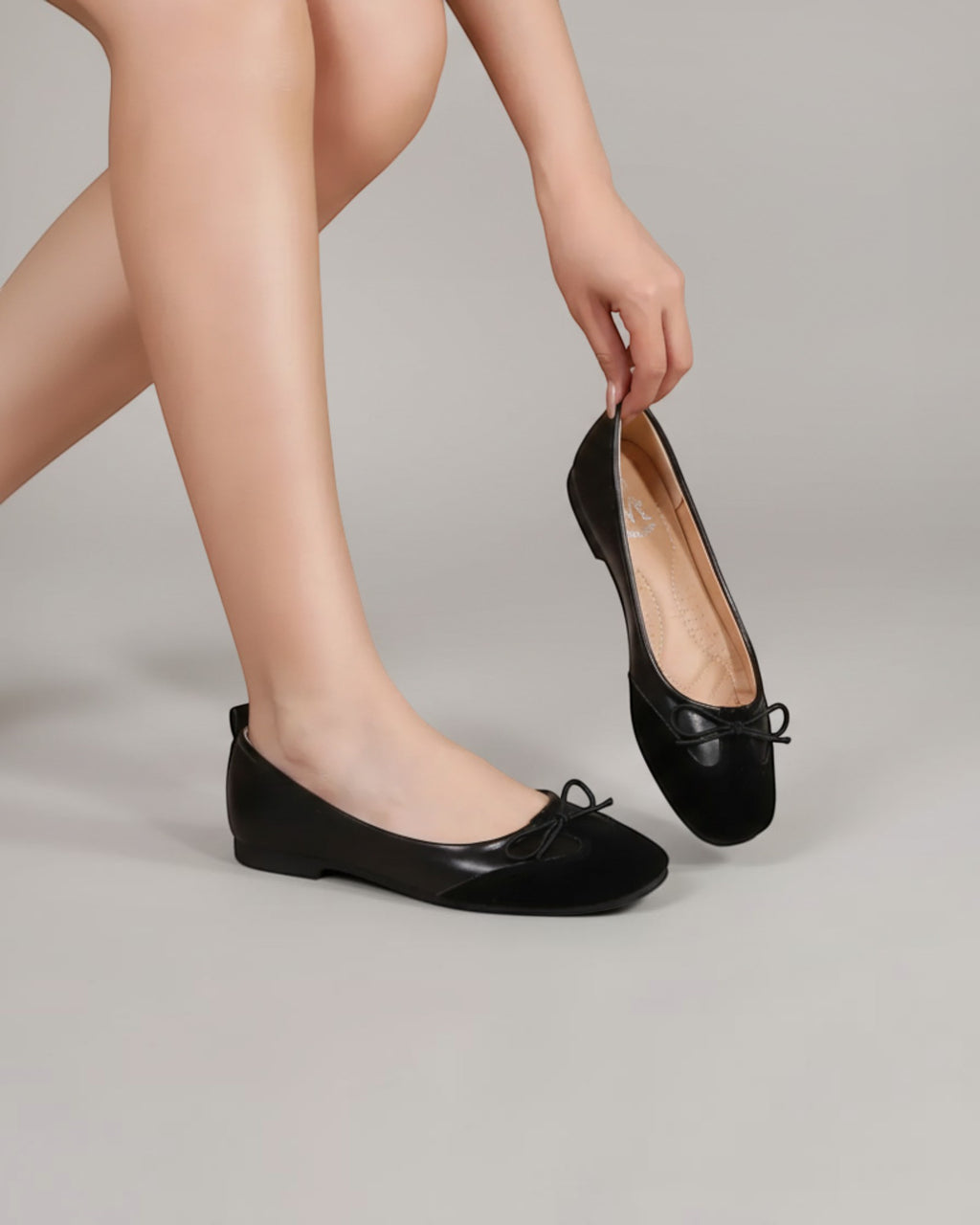 Ballerines à Petit Noeud Bi-Matière – BELLICY