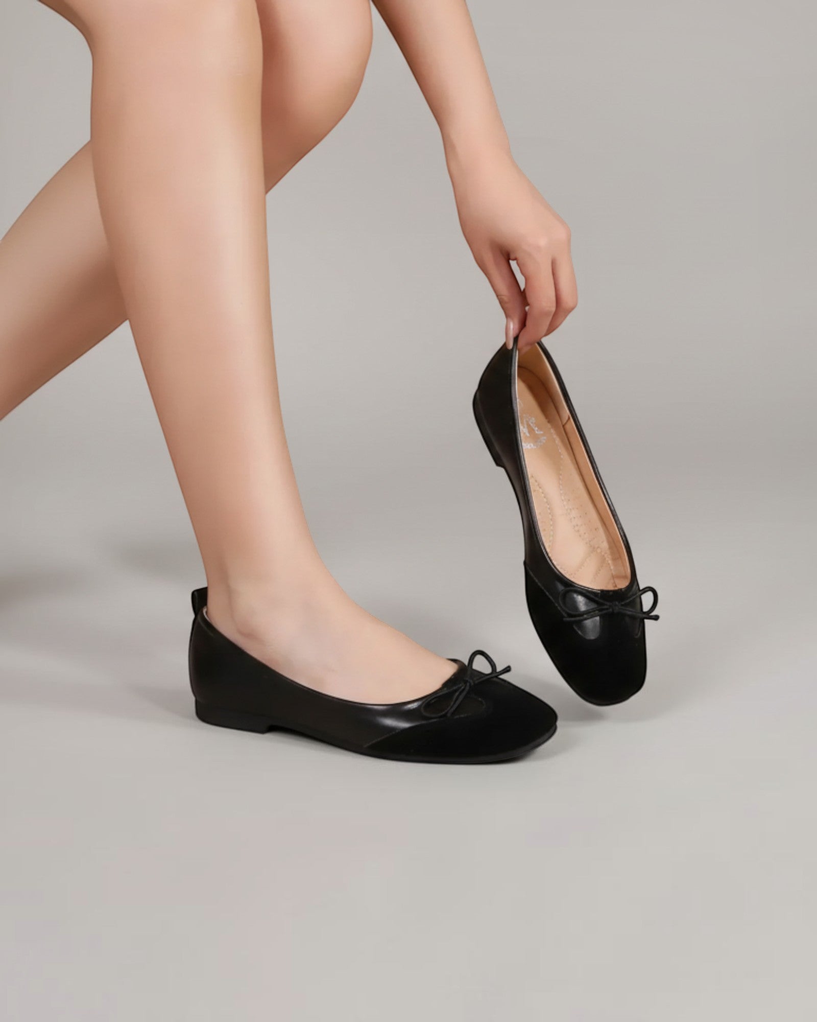 Ballerines à Petit Noeud Bi-Matière – BELLICY