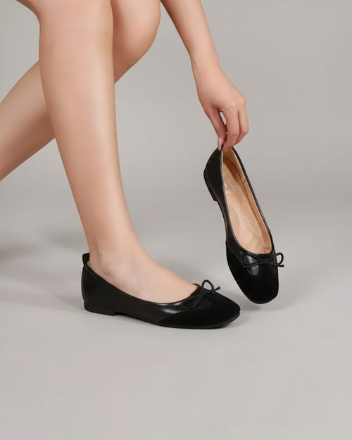 Ballerines à Petit Noeud Bi-Matière – BELLICY