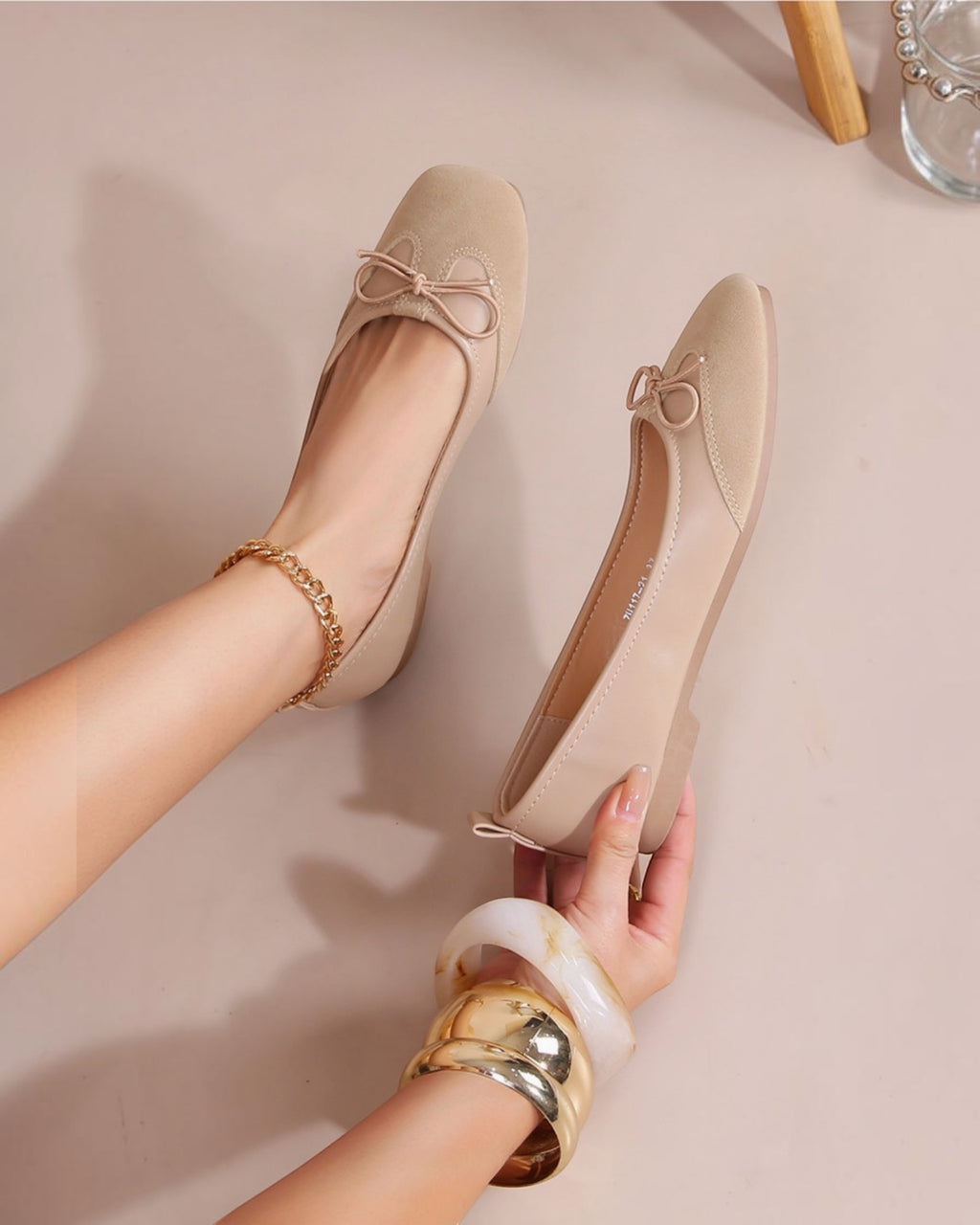 Ballerines à Petit Noeud Bi-Matière – BELLICY