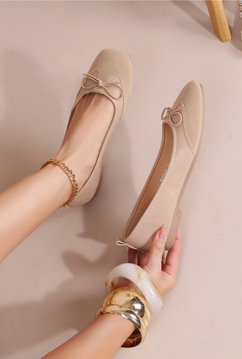 Ballerines à Petit Noeud Bi-Matière – BELLICY - Chaussure Femme - BELLICY / Cink-me