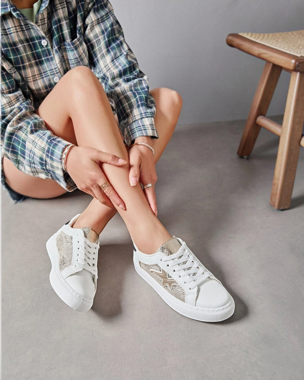 Basket Basse Lacets Étoile Texturée Cuir Synthétique Textile – ERYNN