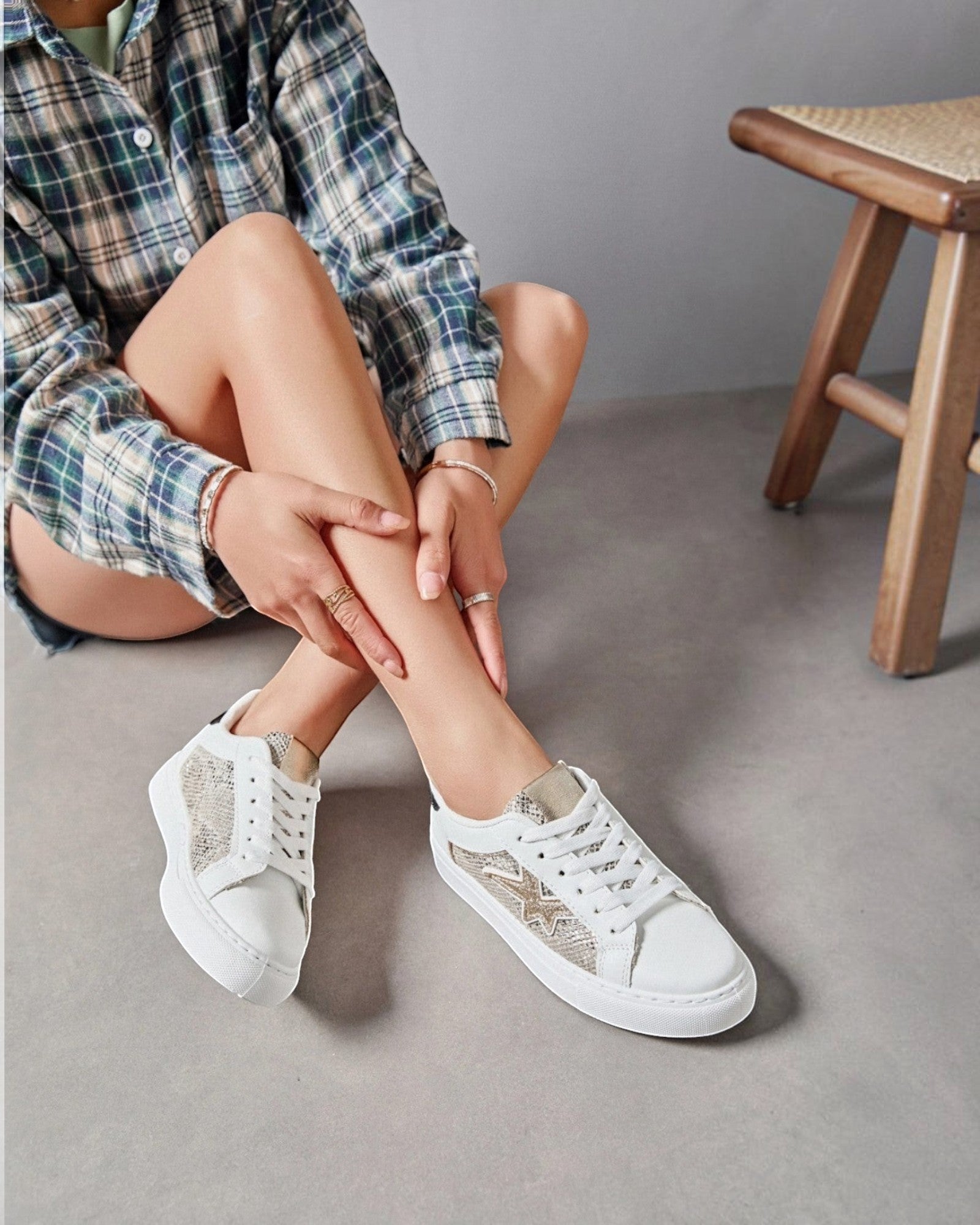 Basket Basse Lacets Étoile Texturée Cuir Synthétique Textile – ERYNN
