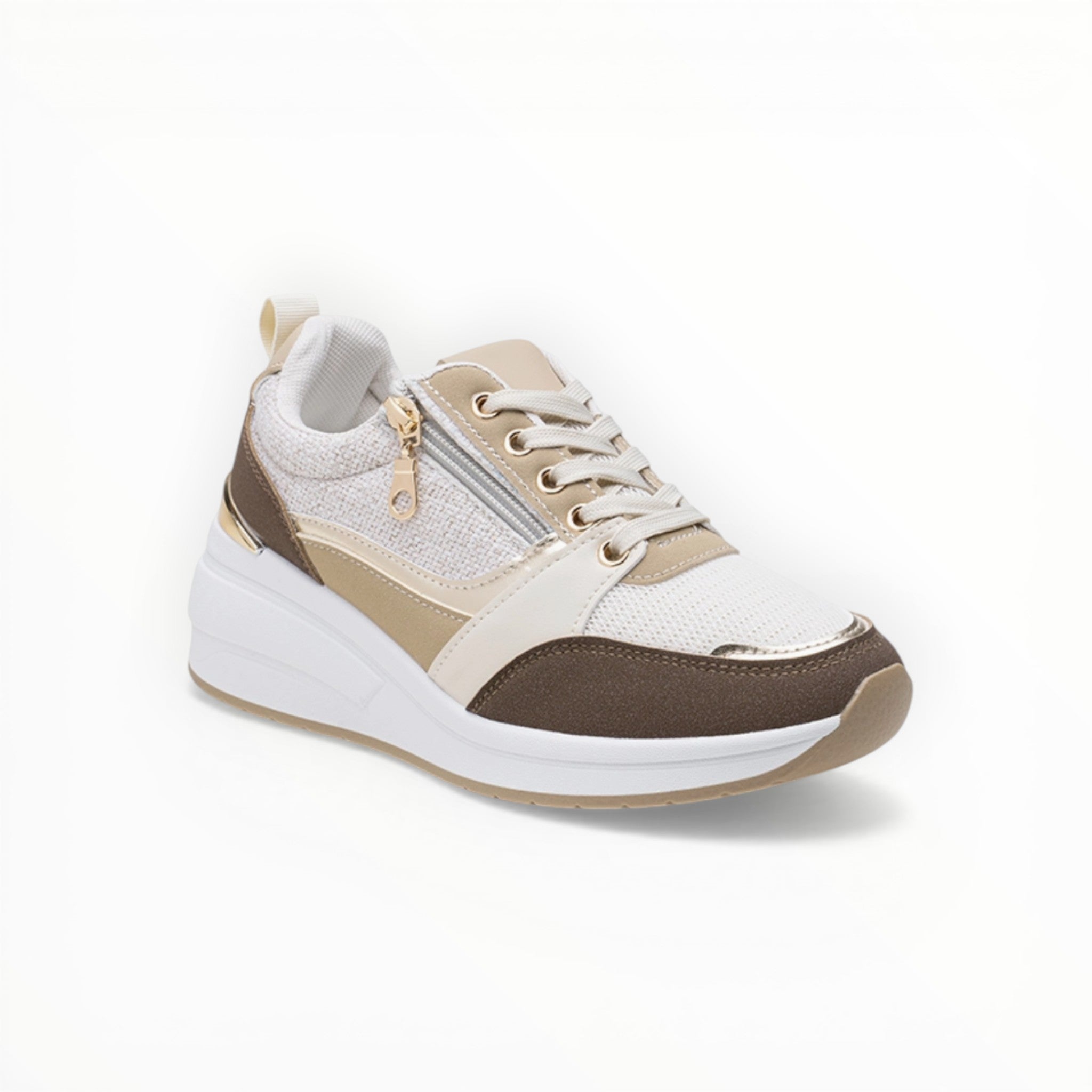 Baskets de Ville Zip Doré Mesh Plateforme – LADY GLORY - Chaussure Femme - LADY GLORY