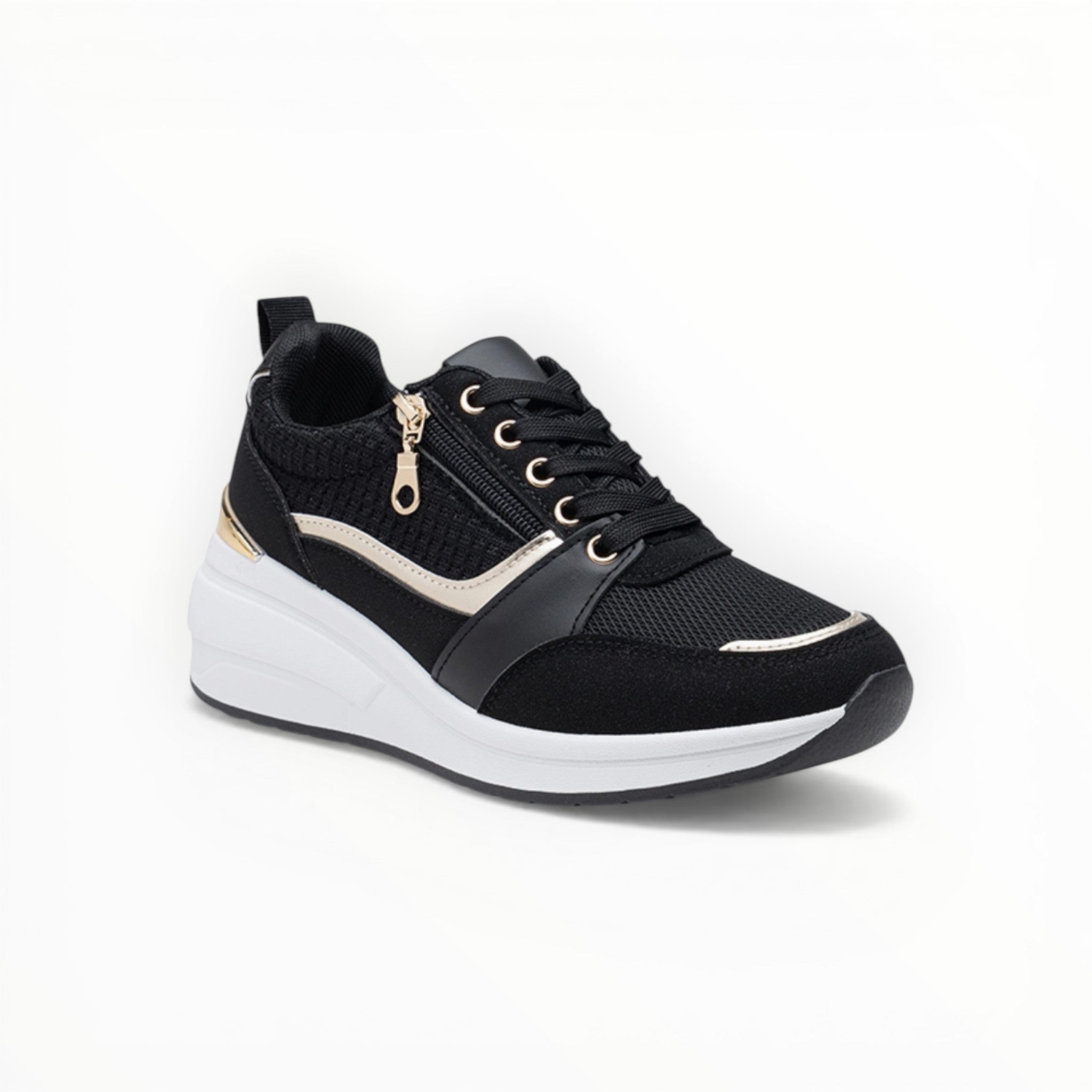 Baskets de Ville Zip Doré Mesh Plateforme – LADY GLORY - Chaussure Femme - LADY GLORY