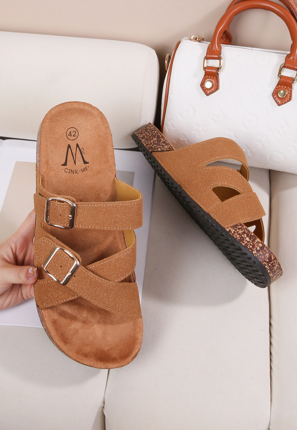Mules Semelle Effet Liège Brides Croisées Boucle – BELLICY CINK ME