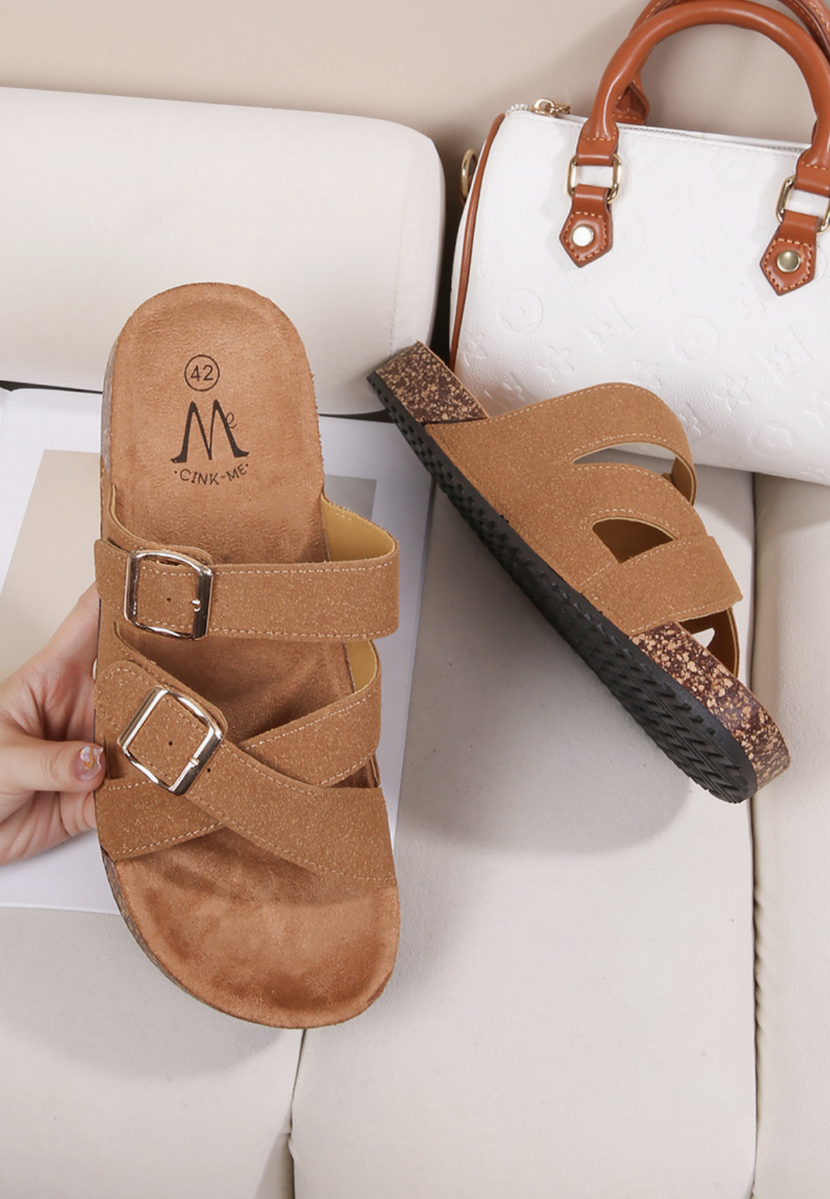 Mules Semelle Effet Liège Brides Croisées Boucle – BELLICY CINK ME