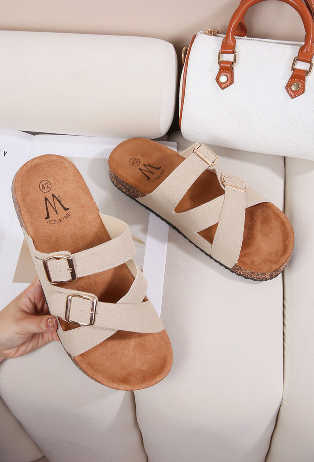 Mules Semelle Effet Liège Brides Croisées Boucle – BELLICY CINK ME