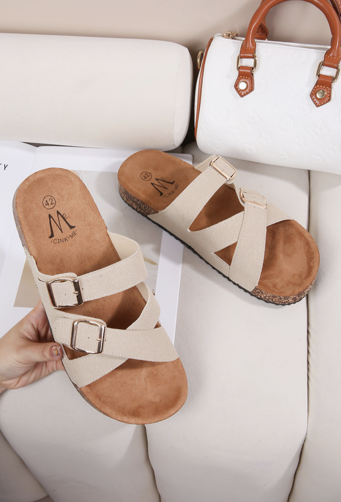 Mules Semelle Effet Liège Brides Croisées Boucle – BELLICY CINK ME