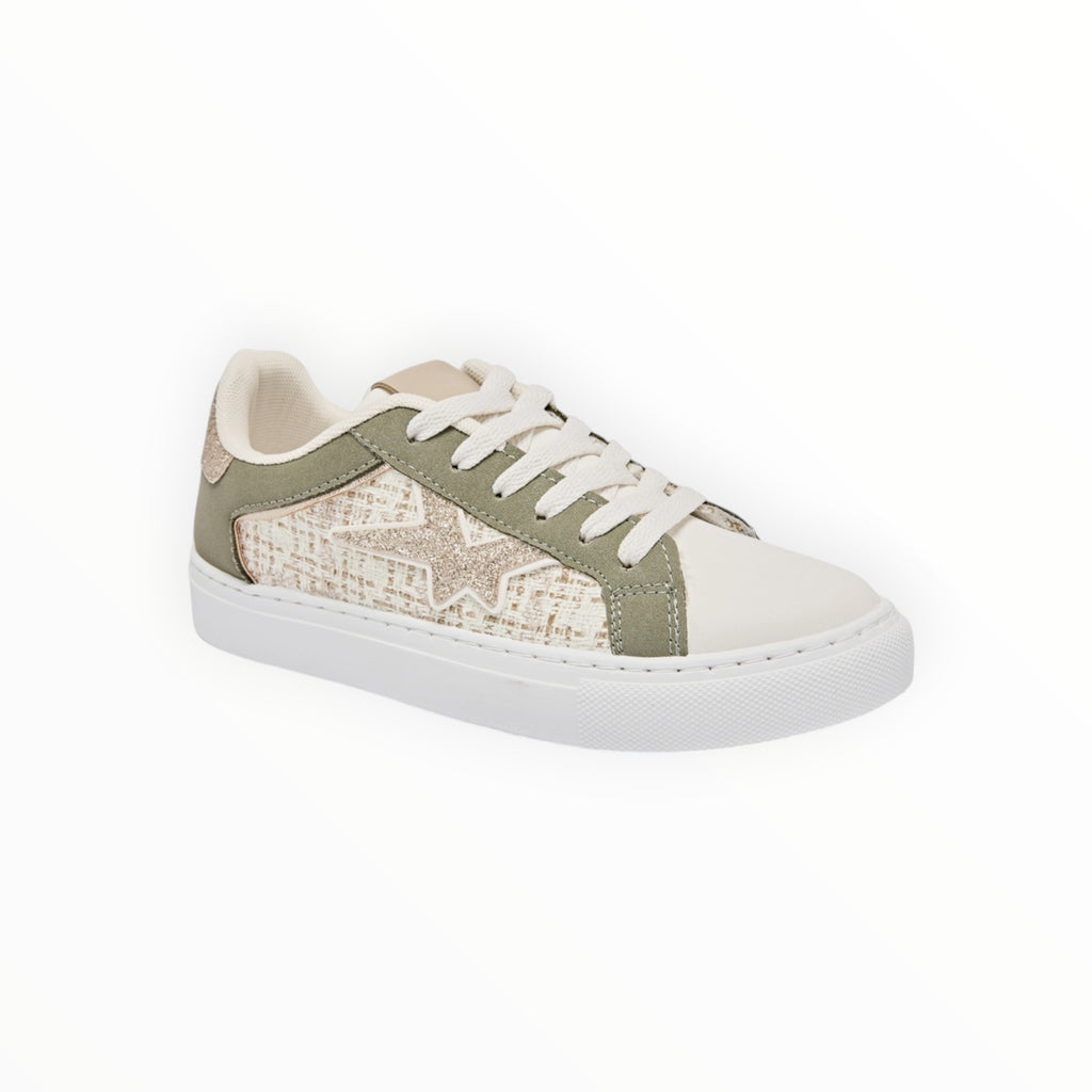 Basket Basse Lacets Étoile Texturée Cuir Synthétique Textile – ERYNN - Chaussure Femme - ERYNN