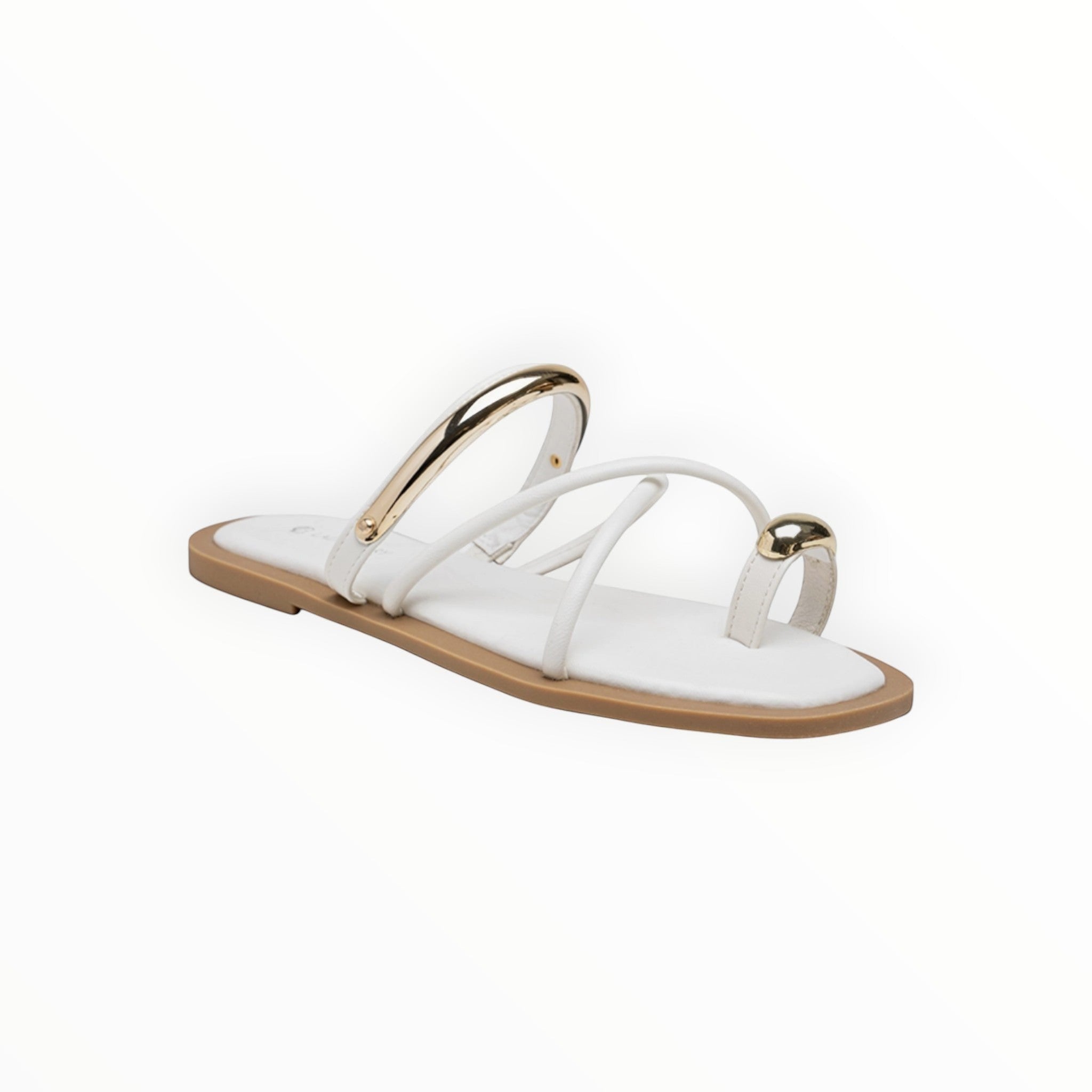 Sandales Plates Minimalistes Brides Tubulaires Détails Dorés LADY GLORY - Chaussure Femme - LADY GLORY